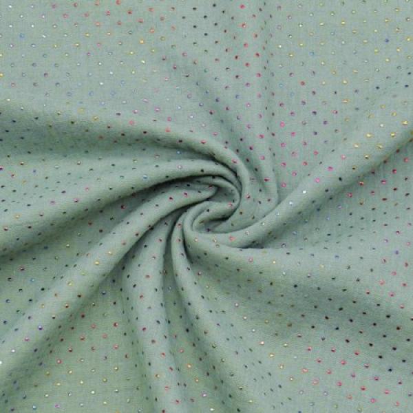 Musselin mit Multicolorpünktchen auf Dunkelmint